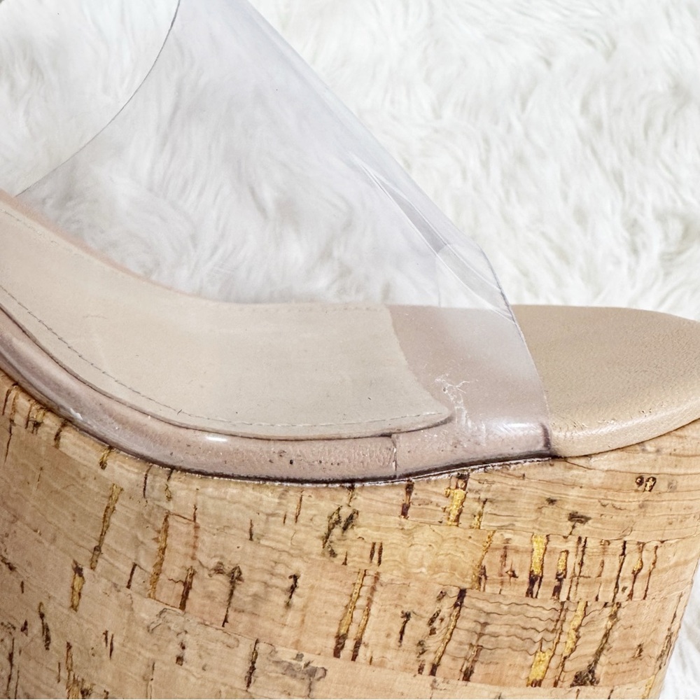 SCHUTZ Dalle Clear Cork Platform Sandal Size 10.5 Chunky Heel Peep Toe Y2K - Picture 9 of 11